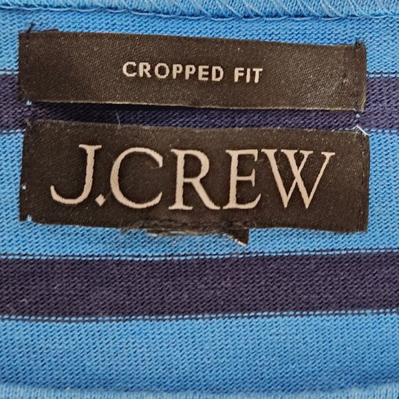 J.Crew Cropped Fit Blue & Navy Striped Cotton Top Size Large Preppy - Picture 5 of 9